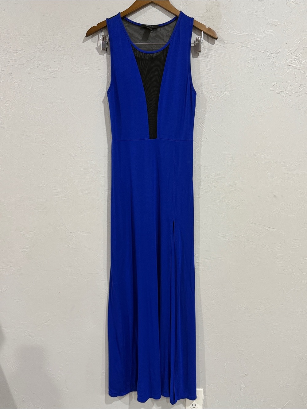 Forever 21 Royal Blue Maxi Dress with Black Mesh Inset
